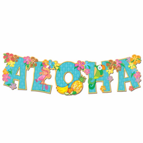 Colorful 84cm jointed banner for tropical parties, featuring vibrant Hawaiian motifs and easy hanging design.