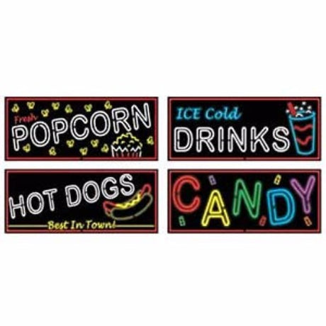 Vibrant neon food-themed cutout signs, 53cm each, perfect for lively décor in kitchens, cafes, or parties.
