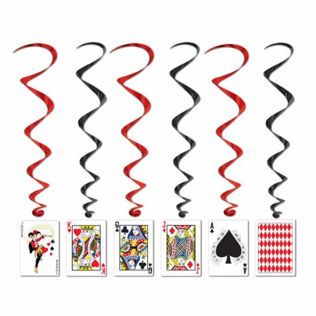 Vibrant pack of 5 Playing Card Whirls, 1m drop, perfect for casino-themed parties and game nights.