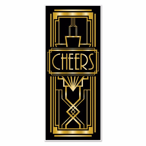 Vibrant 1920's themed door cover, 76cm x 1.83m, perfect for parties and celebrations, by BEISTLE.
