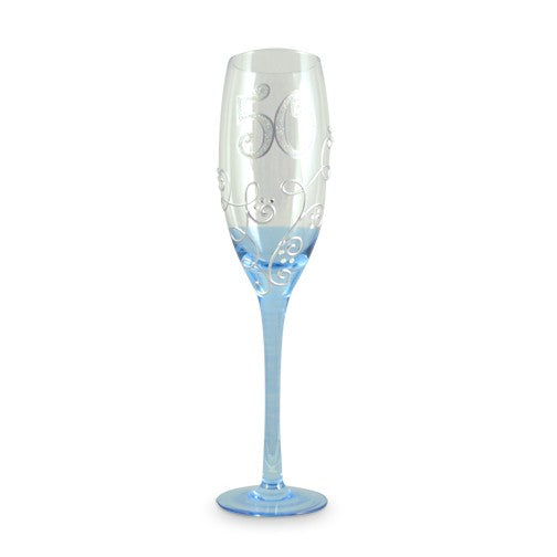 50th Birthday Champagne Glass - Vine Blue