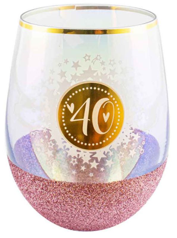 40th Glitterati Stemless 600ml