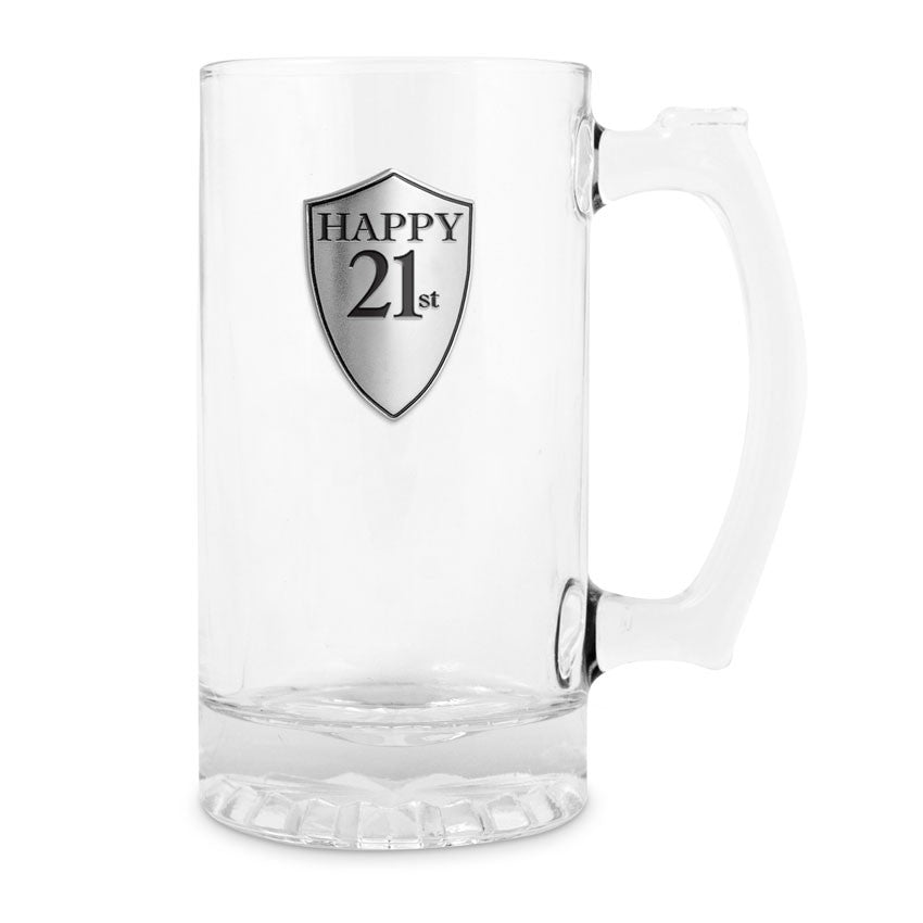 Beer Mug - 21st Birthday with Pewter Badge