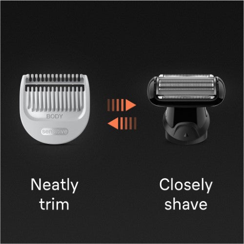 Braun BG5370 body groomer in black, featuring SkinShield technology for safe, comfortable grooming on sensitive areas.