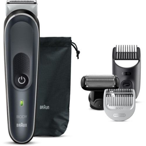 Braun BG5370 Body Groomer in sleek black, featuring SkinShield technology for gentle, precise trimming across various lengths.
