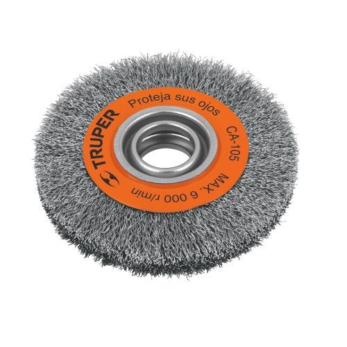 Durable 150mm crimped wire wheel for bench grinder, ideal for rust and paint removal, compatible with various machines.