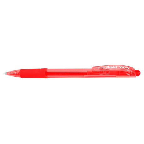 Pack of 12 vibrant red PENTEL WOW retractable ballpoint pens with 0.7mm tips and comfortable grips for smooth writing.
