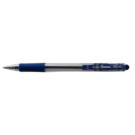 Pack of 12 PENTEL WOW retractable blue ball point pens with ergonomic grip, smooth writing, and stylish design.