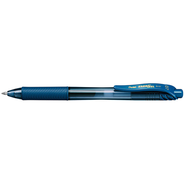 Pack of 12 PENTEL ENERGEL X Navy gel pens with 0.7mm nib, featuring quick-drying ink and a comfortable grip.