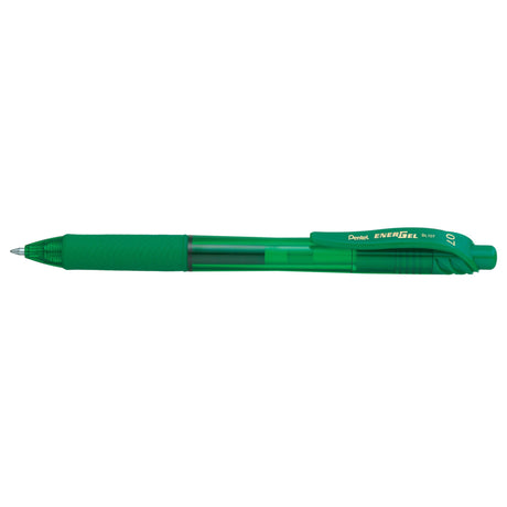 PENTEL ENERGEL-X 0.7mm Gel Pen in Green, pack of 12, featuring smooth ink, ergonomic grip, and visible ink supply.