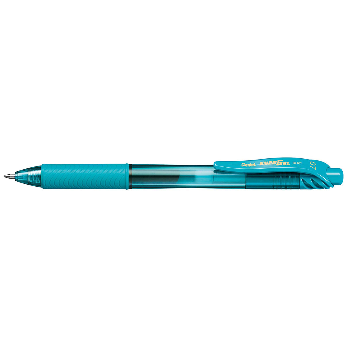 Pack of 12 PENTEL ENERGEL X gel pens in turquoise, featuring smooth, fast-drying ink and a comfortable grip for precise writing.