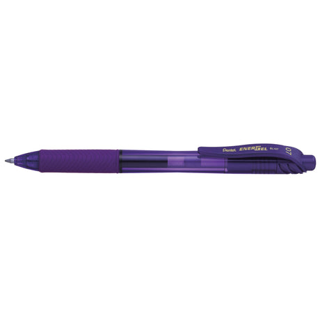 PENTEL ENERGEL-X retractable gel pen in violet, smooth, fast-drying ink, eco-friendly, 0.7mm tip, pack of 12.