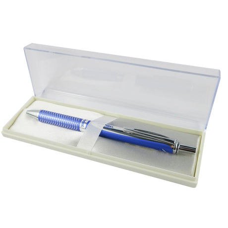Pentel Energel Ballpoint Pen with a violet aluminium barrel, retractable design, and quick-drying black ink for smooth writing.