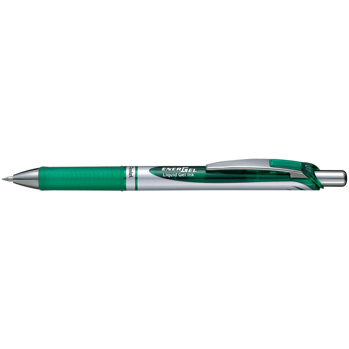 Pentel EnerGel Gel Pen BL77 in green, smooth writing, 0.7mm nib, rubber grip, eco-friendly, pack of 12.