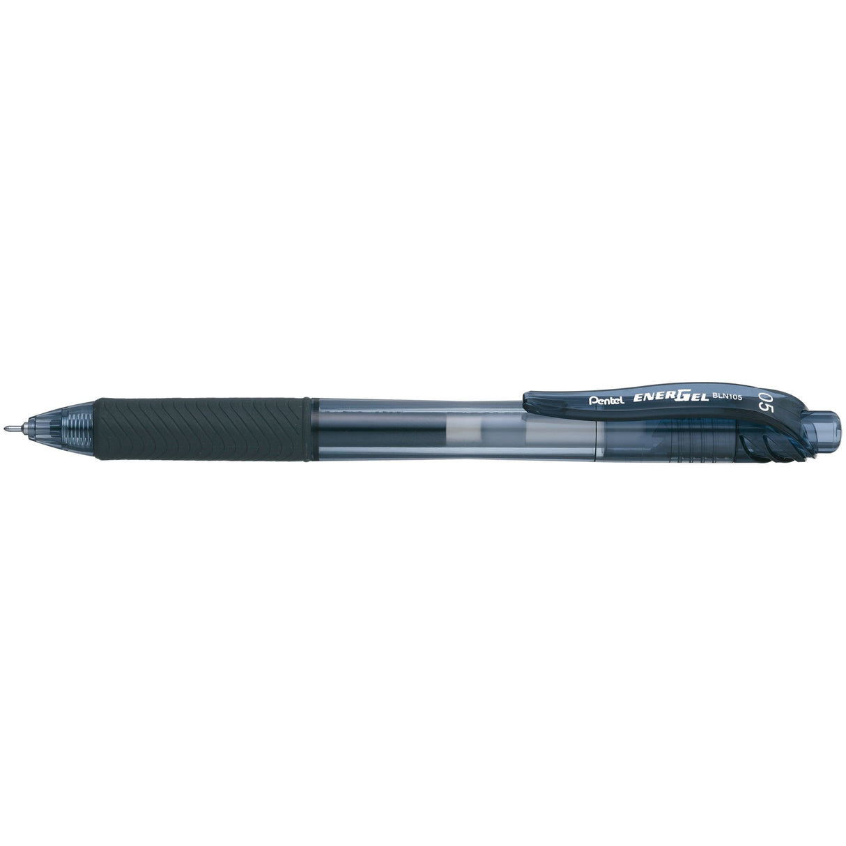 Pack of 12 Pentel EnerGel BLN105 black gel pens featuring smooth writing, 0.5mm tip, and eco-friendly design.
