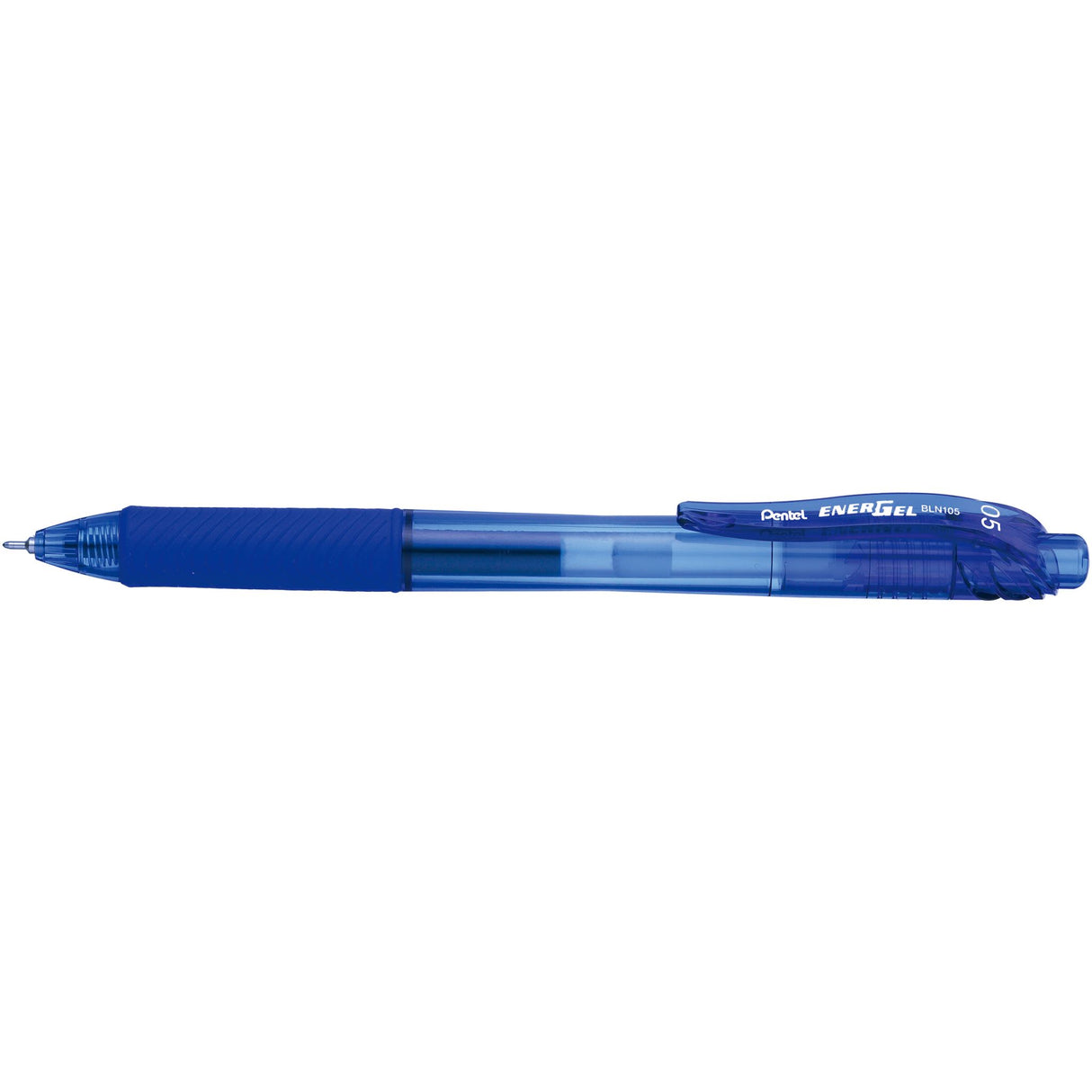 Pack of 12 Pentel EnerGel Blue Gel Pens featuring retractable design, 0.5mm tip, quick-dry ink, and comfortable grip.