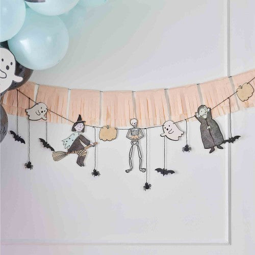 Boo Crew Halloween Bunting with tassels, 1.5m long, features playful designs for festive indoor and outdoor decor.