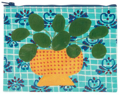 Eco-friendly zipper pouch featuring a vibrant Chinese Money Plant design, ideal for storing daily essentials.