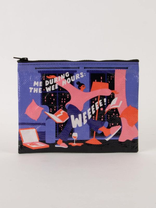 Eco-friendly zipper pouch in bright design for organizing essentials, perfect for night owls and creatives.