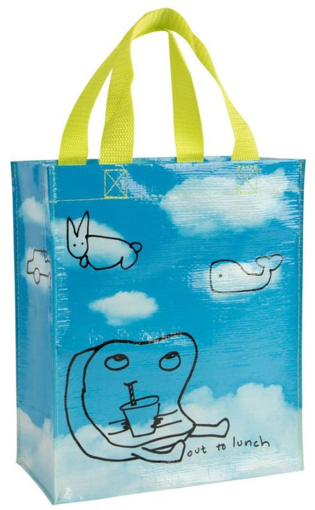 Eco-friendly Handy Tote for lunch, made from recycled materials, featuring a whimsical design and spacious interior.