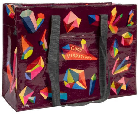 Eco-friendly Shoulder Tote Bag - Good Vibrations, 11''h x 15''w x 6.25''d, vibrant design for sustainable style.