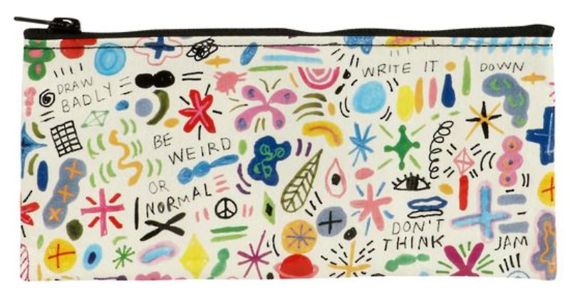 Vibrant Doodle Party Pencil Case made from 95% recycled material, perfect for organizing art supplies and inspiration.