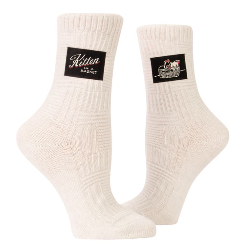 Blue Q Tag Socks - Kitten In A Basket Large/Extra-Large