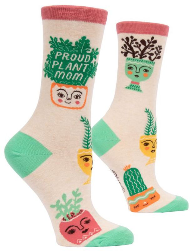 Vibrant Blue Q socks for women celebrating plant lovers, made for sizes 5-10 with a fun plant-themed design.