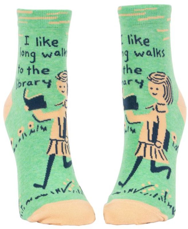 Blue Q Ankle Socks - I Like Long Walks to the Library