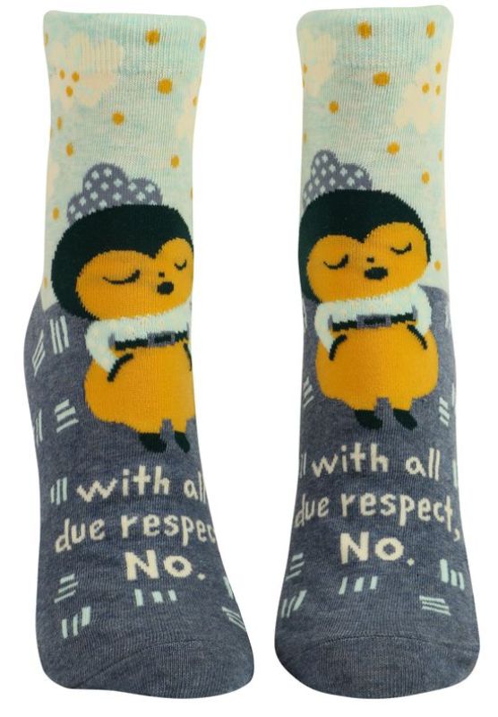 Comfortable Blue Q ankle socks featuring quirky phrases, perfect for women's shoe sizes 5-10, combining style and soft fabric.