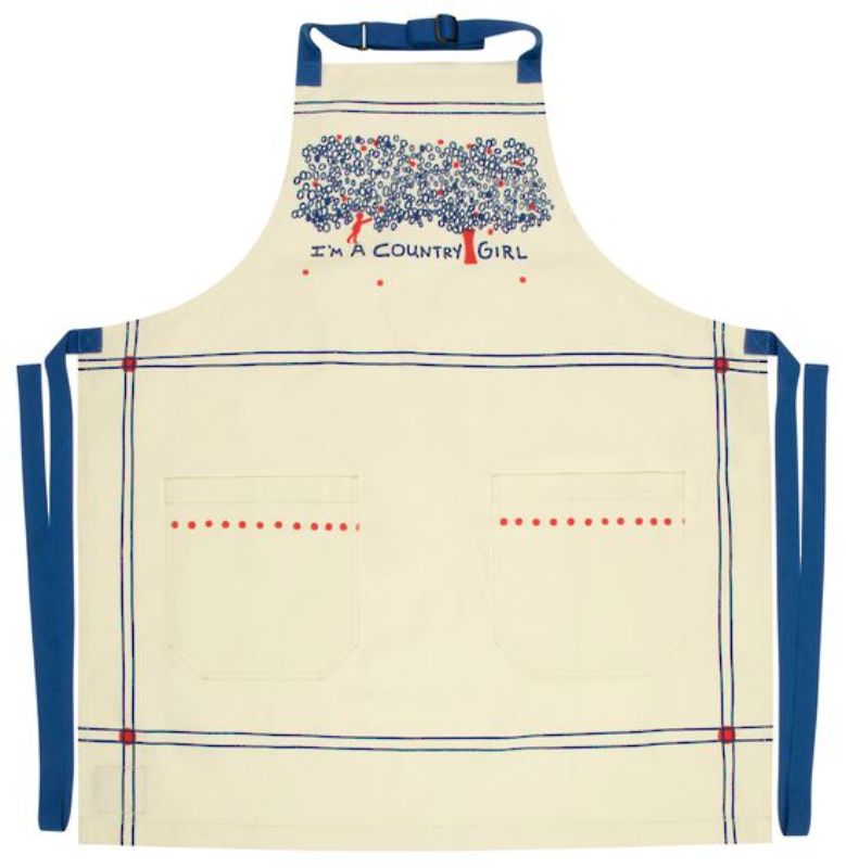 Stylish 'I'm A Country Girl' apron in heavy cotton twill with pockets and adjustable ties for comfortable cooking.
