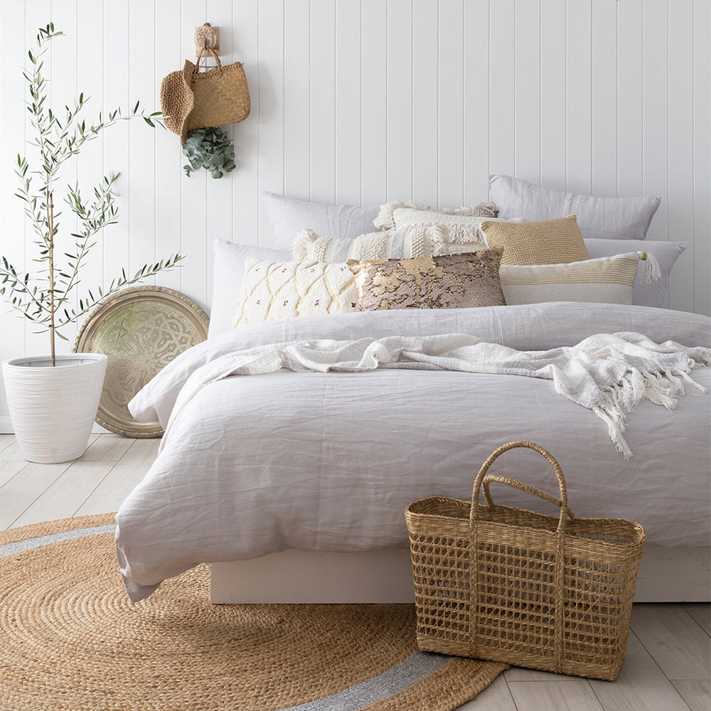 Queen Linen Quilt / Duvet Cover Set Silver- Bambury