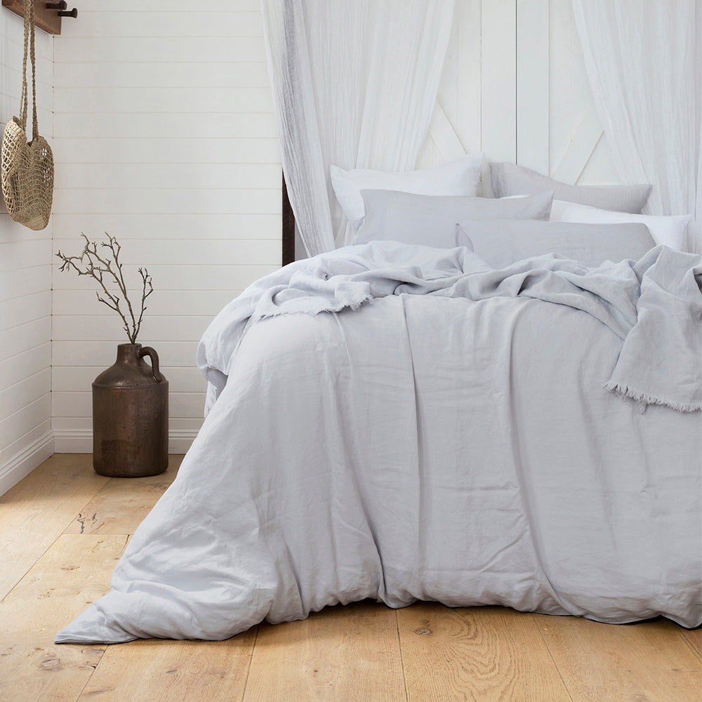 Super King Linen Quilt / Duvet Cover Set Silver- Bambury