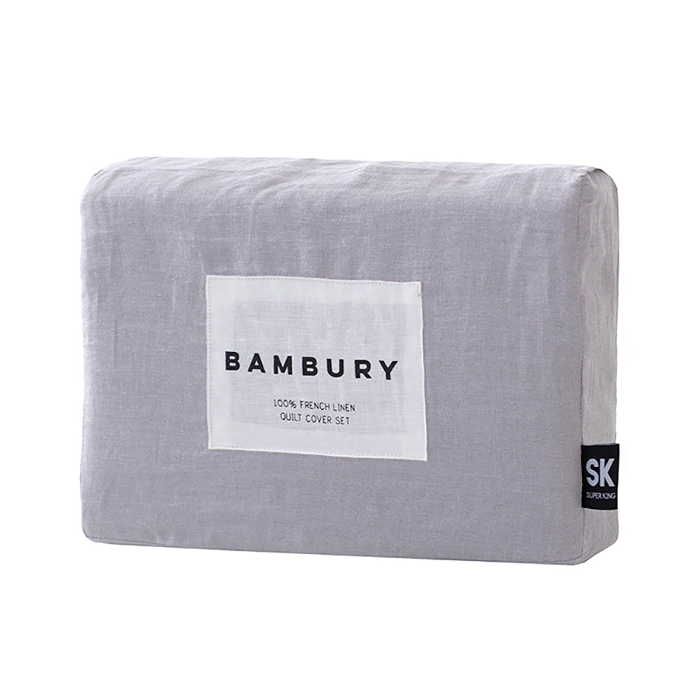 Super King Linen Quilt / Duvet Cover Set Silver- Bambury
