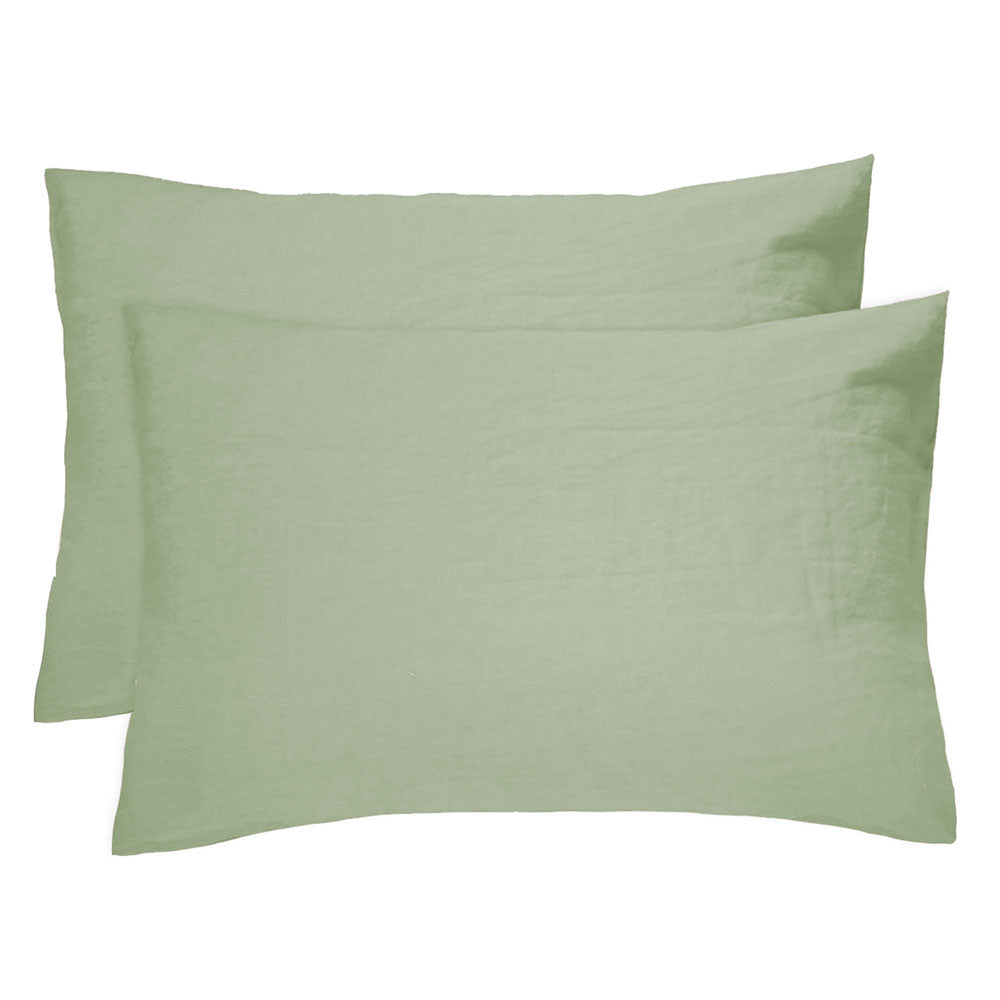 Linen Pillowcase Pair Sage - BAMBURY