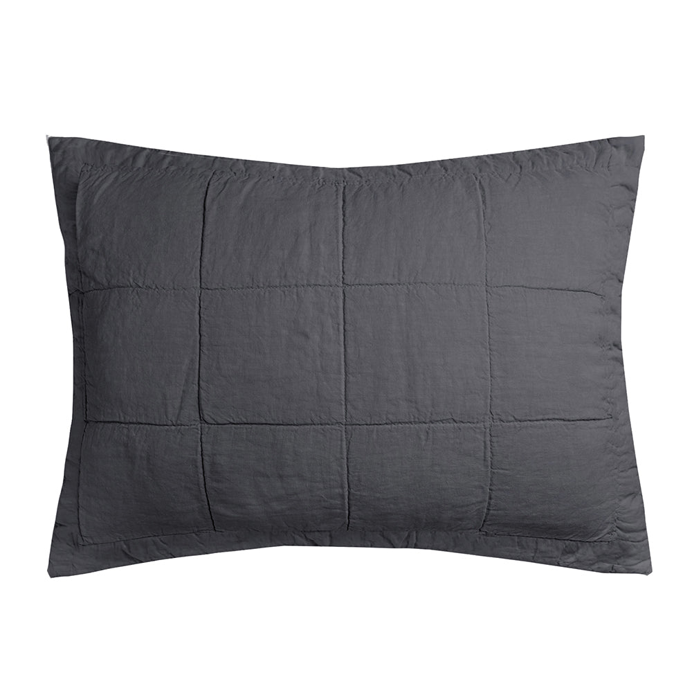 Linen Quilted Pillow Sham Charcoal- Bambury