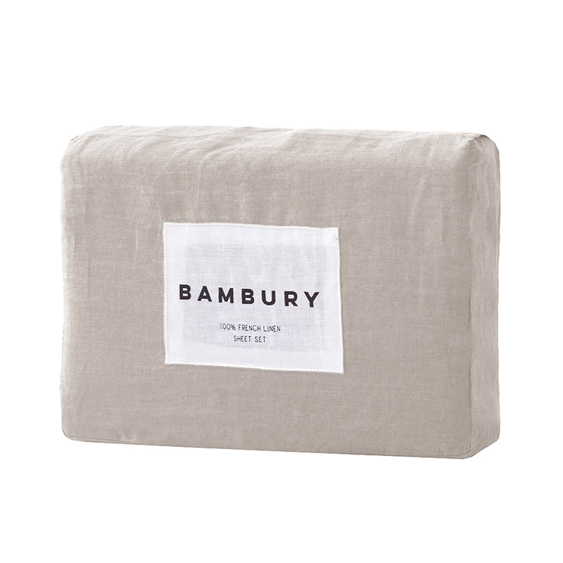 Queen Linen Sheet Set Pebble- Bambury