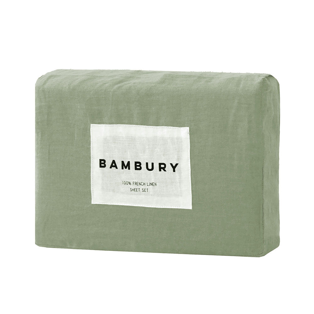 Queen Bed Linen Sheet Set Sage - BAMBURY
