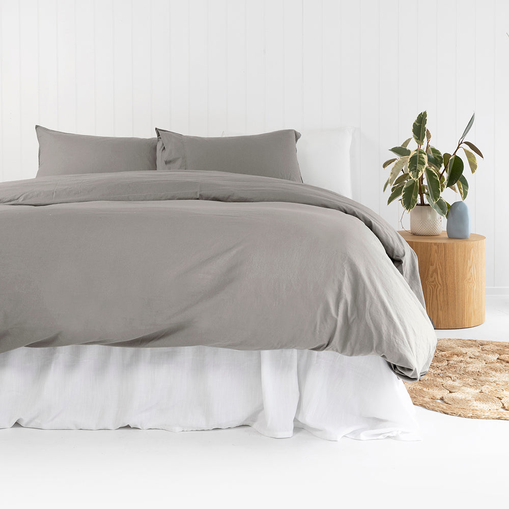 Queen Temple Organic Cotton Quilt / Duvet Cover Set Grey- Bambury