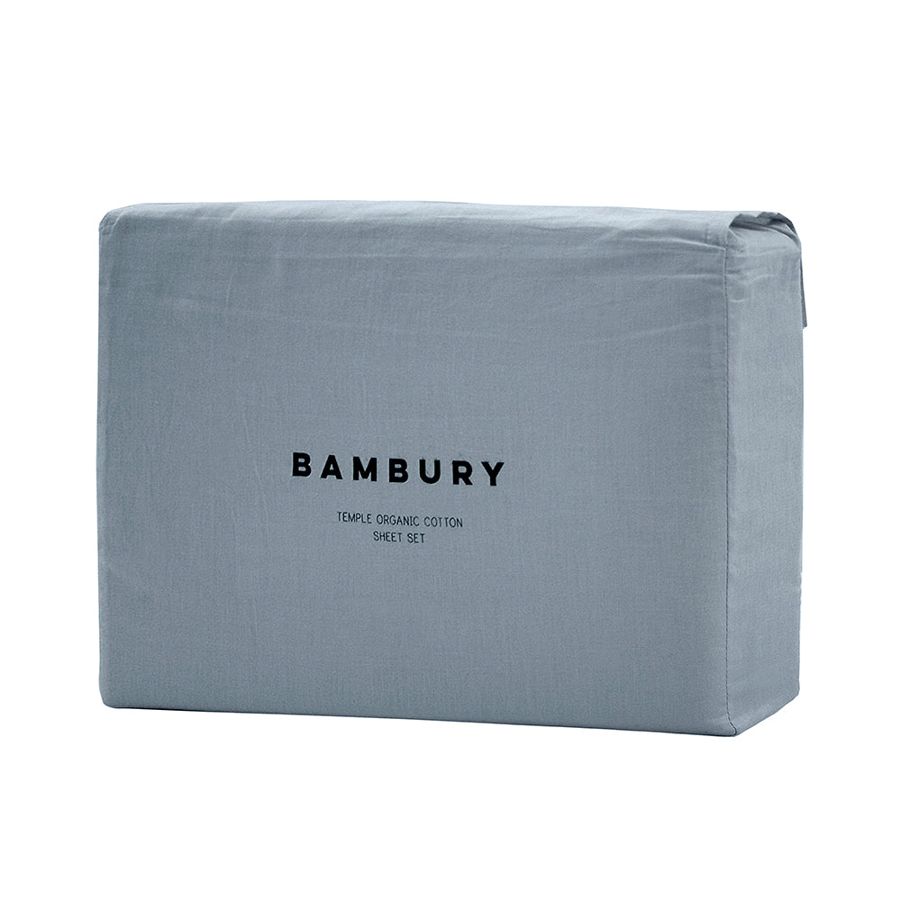 King Temple Organic Cotton Sheet Set Steel Blue- Bambury