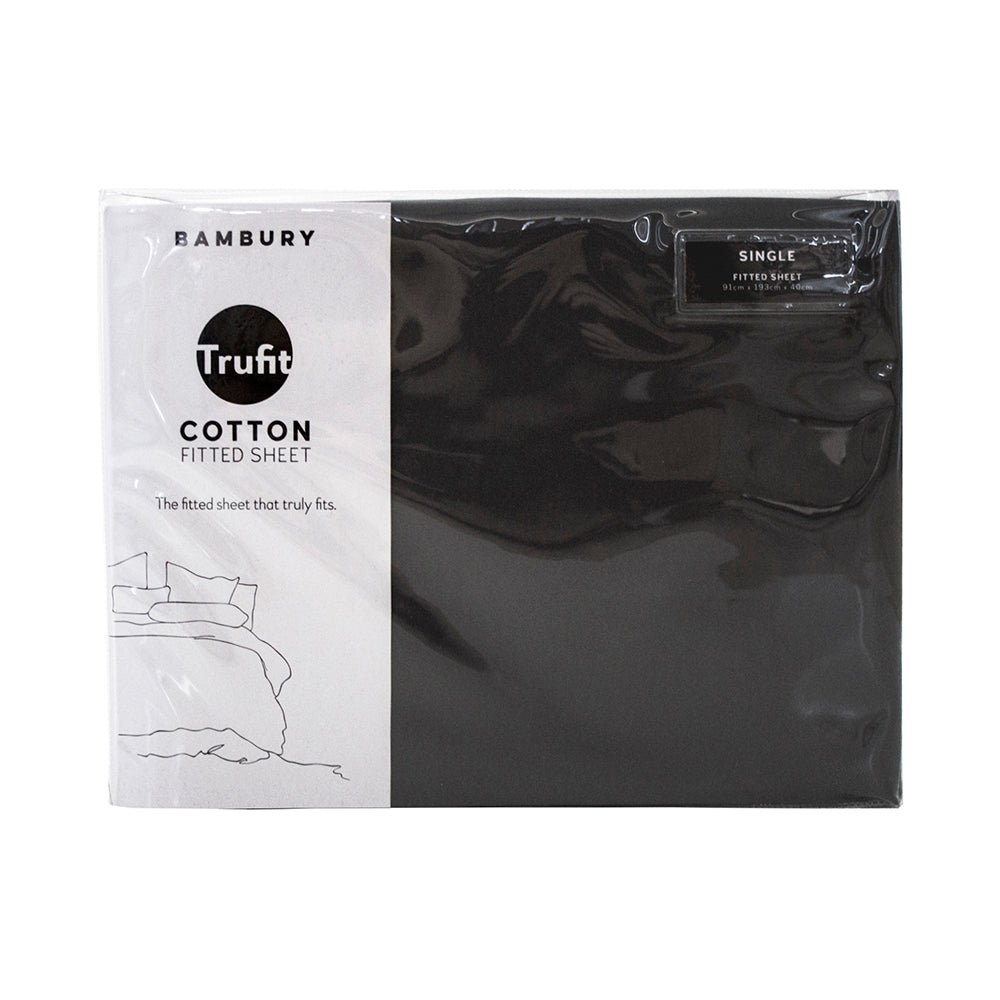 Single Tru Fit Fitted Sheet Charcoal- Bambury