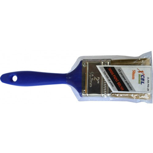 Economy paint brushes with blue handles, 50mm width, soft bristles for streak-free finishes and comfortable grip.