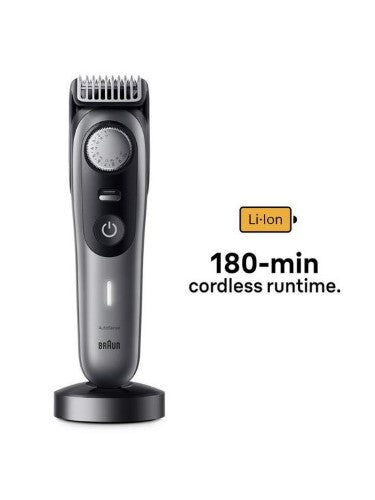 Braun Pro 9 BT9420 Beard Trimmer with 10 tools, 40 length settings, and 180-min cordless runtime for precise grooming.