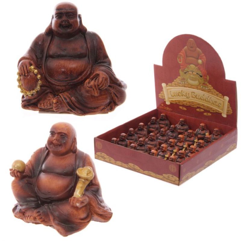 Lucky Buddha Collectable - Mini Wood Effect (Set of 24 Assorted)