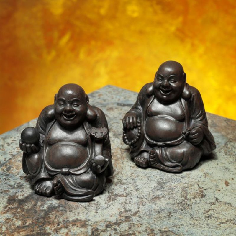 Ornament - Peace of the East Wood Effect Buddha 6cm (Set of 12 Asstd)