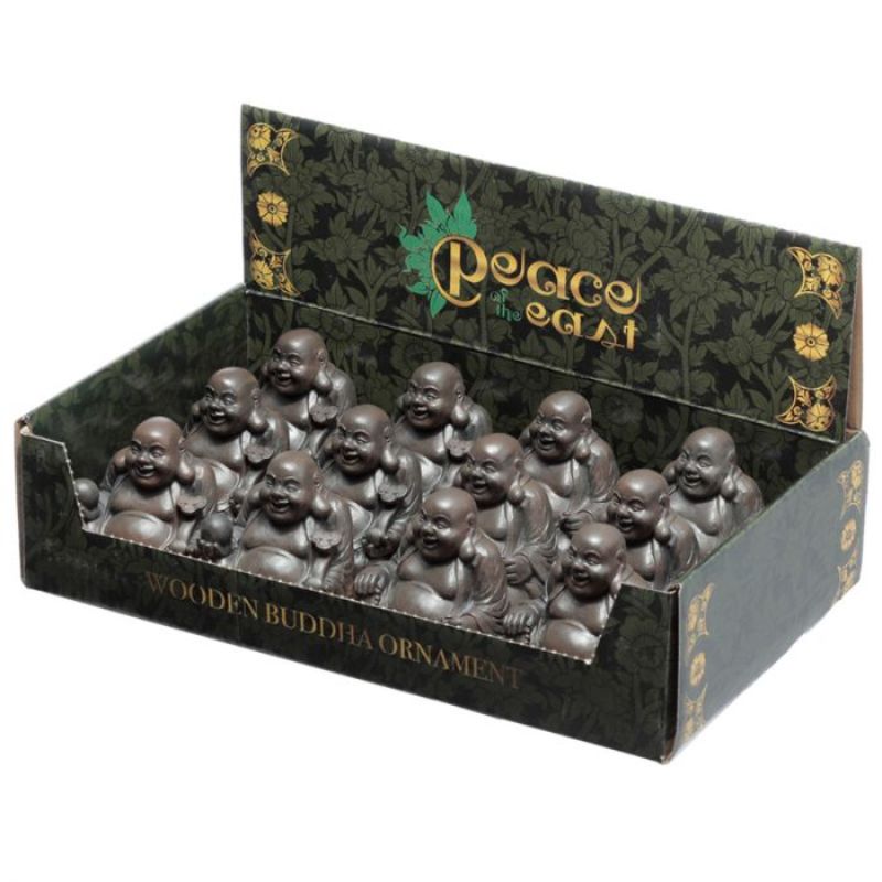 Ornament - Peace of the East Wood Effect Buddha 6cm (Set of 12 Asstd)