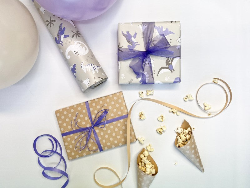 Wrapping Paper - Dinos Wrap Taupe Purple