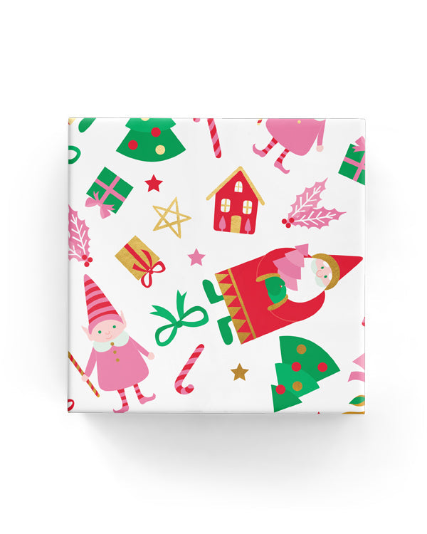 Wrap - Santa and Friends Red Pink Green (60cm x 40mtrs)