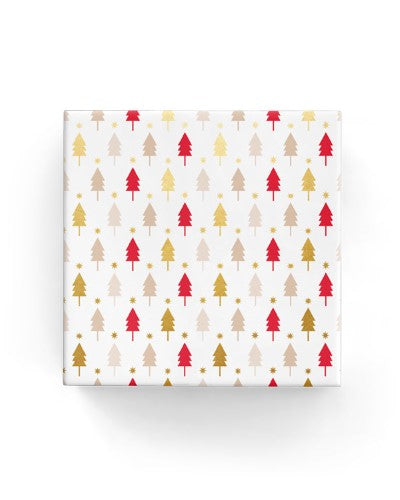 Gift Wrap - Xmas Trees (Beige Red Gold)
