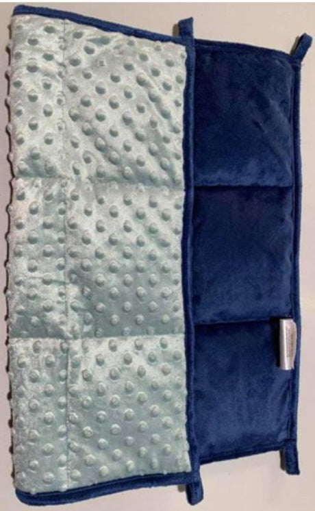 Bedmates Navy Dot Weighted Blanket Lap Pad, 48x53cm, 2.3kg, soft cotton, helps with anxiety and promotes relaxation.